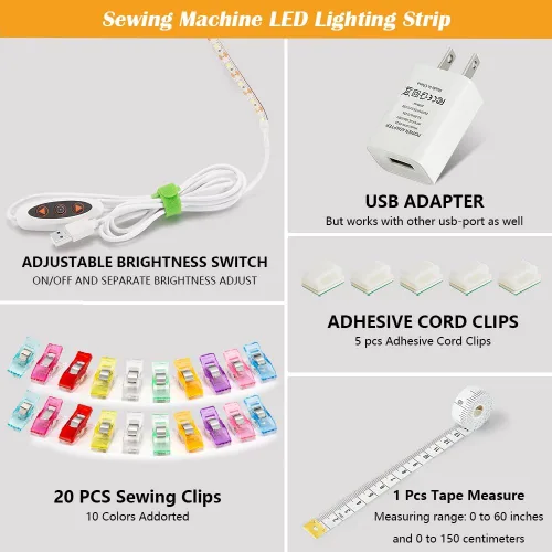 Vista 2 de Tira de luz para máquina de coser, tira de luz LED adhesiva de 11.8 pulgadas, tira de luz decorativa regulable de varios niveles, lámpara de costura
