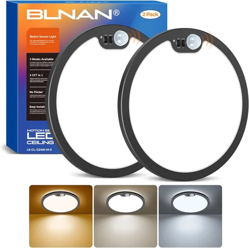 Vista 8 de BLNAN Lámpara de techo con sensor de movimiento con cable, 8.7 pulgadas, 3000 K, 4000 K, 5000 K, seleccionable, lámpara LED de montaje empotrado