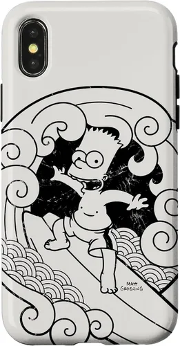 Vista 4 de Funda de madera japonesa para iPhone 15 Los Simpsons Bart Surfing