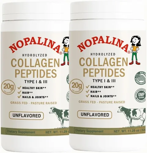 Vista 9 de Nopalina Polvo de péptidos de colágeno hidrolizados, tipo I y III, colágeno bovino criado en pastos alimentados con pastos, 0.71 oz por porción, sin
