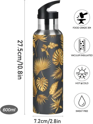 Vista 9 de Tropical Leaves - Botella de agua de acero inoxidable de 32 onzas, sin BPA, botella de agua deportiva a prueba de fugas