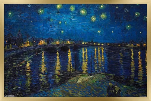 Vista 18 de Trends International Póster de pared de Vincent van Gogh, noche estrellada sobre el Ródano, 14.725 x 22.375 pulgadas, versión enmarcada de madera