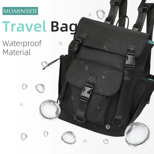Vista 2 de MOMINSIDE Mochila para pañales con bolsillo grande para artículos húmedos, pequeña bolsa de pañales para niñas y niños, 2 bolsillos aislados, Negro
