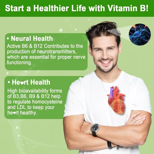 Vista 5 de Complejo de vitamina B sin azúcar con metil B12, metilfolato, B6, B1, B2, B3, suplemento de complejo B metilado de disolución rápida altamente