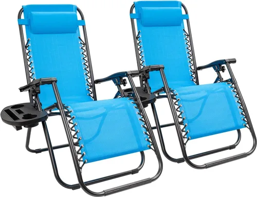 Vista 9 de KaiMeng - Sillas plegables de gravedad cero para patio al aire libre, silla reclinable ajustable con almohadas y portavasos para playa, juego de 2