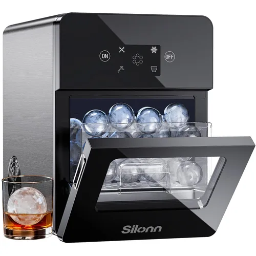 Vista 12 de Silonn - Máquina de hielo portátil para encimera - 9 kilos de hielo con forma de bala por día, hace hielo en 6 minutos, acero inoxidable con ventana
