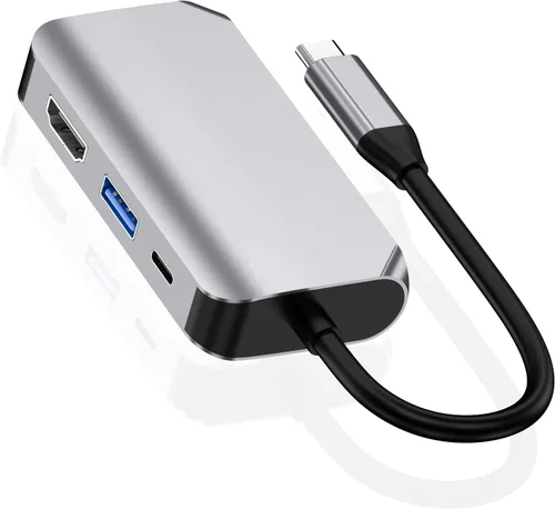 Vista 7 de Concentrador adaptador USB C, 4 en 1 USB tipo C a HDMI 4K, VGA, USB3.0 y USB-C PD multipuerto estación de acoplamiento compatible con dispositivos 4