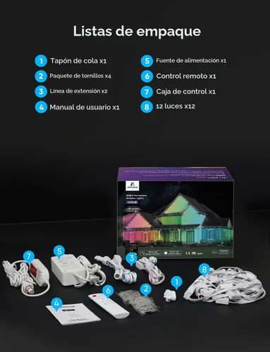 Vista 9 de APPECK Luces Permanentes para Exteriores de 200 pies con 144 luces LED, 72W, luces inteligentes RGBW para aleros, DC 36V, 40LM, luces de cadena
