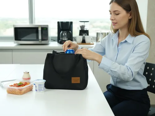 Vista 6 de Aosbos Bolsa de almuerzo negra con aislamiento térmico para mujer, lonchera para adultos, lonchera para mujeres, lonchera de mano, bolsa de almuerzo