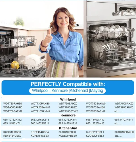 Vista 4 de Piezas de repuesto mejoradas para lavavajillas W10350375 para lavavajillas Kenmore 665 Whirlpool, posicionador de lavavajillas W10195840 y ajustador