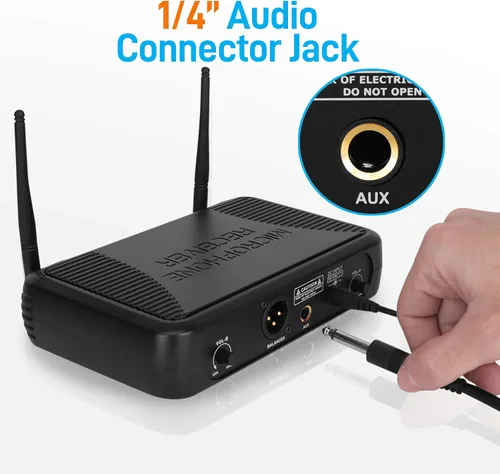 Vista 5 de PylePro PDWM3375 Premier Series sistema de sonido de dos canales con 2 micrófonos UHF inalámbricos y frecuencia seleccionable