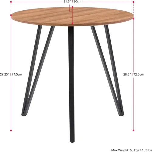 Vista 3 de CorLiving Ezra - Mesa de comedor con patas de hierro con parte superior de grano de madera de ingeniería marrón