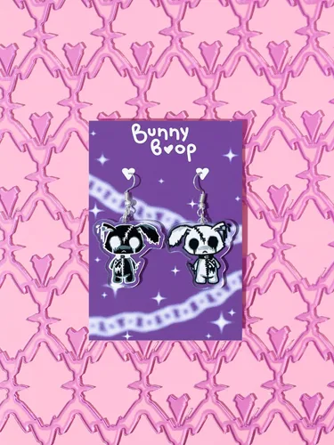 Vista 2 de Pendientes grunge de acrílico con diseño de conejo malo para mujeres y hombres, accesorios kawaii para adolescentes, niñas y niños Y2K, joyería