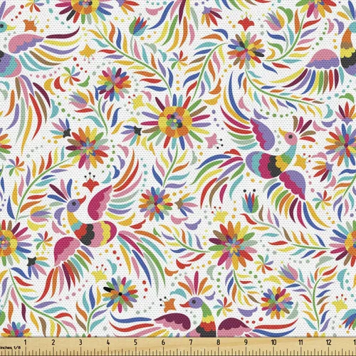 Vista 39 de Ambesonne Tela para Amantes de los Perros por Yarda, Perro Salchicha de Dibujos Animados Dachshund Cachorro con Pijamas a Rayas Flores y Mariposas