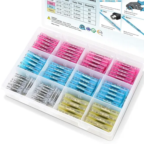 Vista 10 de TICONN Kit de conectores a tope termorretráctiles de 60 piezas, empalme a tope AWG 14 – 12, terminales de crimpado de cables eléctricos marinos