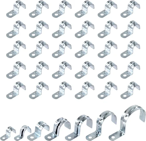 Vista 11 de Swpeet 30 piezas de 1-1/2 "(40 mm) zinc plateado un agujero EMT correa de tubo, correas de tubería U soporte de tubo abrazadera de tubo 1 agujero a