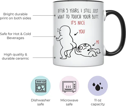 Vista 2 de YouNique Designs Taza de aniversario de 5 años, 11 onzas, divertida taza de café de jubileo de 5ª boda para ella y él, quinto año, 5ª boda