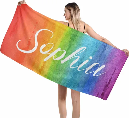 Vista 43 de MyPupSocks Toallas de playa para niñas, toallas personalizadas de teñido anudado con nombres para niños y adultos, toallas de playa personalizadas
