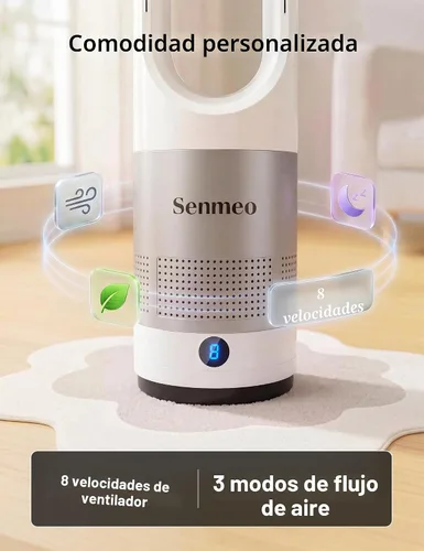 Vista 4 de Bladeless Fan for Bedroom, 22" Tower Fan with Remote, 8 Speeds, 9 Hour Timer, 90° Oscillating, LED Display with Auto Off, Easy to Clean, Bladeless