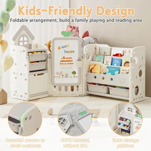 Vista 3 de Organizador de Almacenamiento de Juguetes para Niños con 10 Cubos Extraíbles, Organizadores de Juguetes Plegables y Almacenamiento con Estantería
