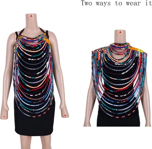 Vista 7 de BAZINRICHE Collares hechos a mano para mujer Ankara Kente, collar largo de cera africana de múltiples hebras