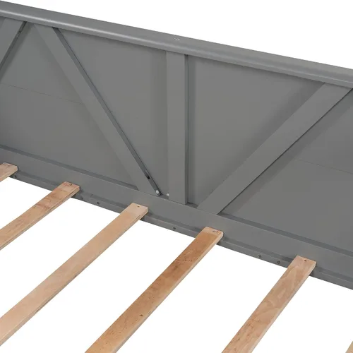 Vista 7 de Merax Marco de cama de día de madera de granja con soporte de listones de madera, sofá cama con patas resistentes, no necesita somier, tamaño Gris