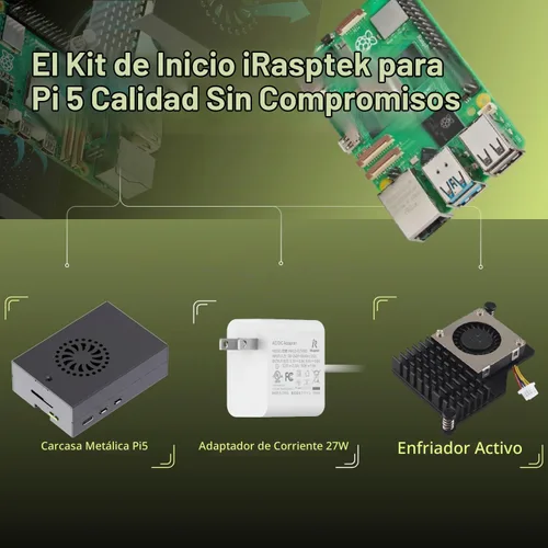 Vista 8 de iRasptek Kit de inicio para Raspberry Pi 5 8GB RAM: incluye placa de 8 GB, adaptador de alimentación USB-C Pi5 de 5.1 V 5 A, carcasa de metal Pi5