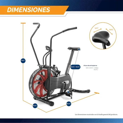 Vista 2 de Marcy Bicicleta fija de ejercicios con ventilador y resistencia de aire con manillares de doble acción