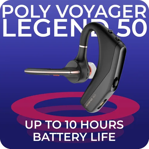 Vista 6 de Poly Voyager Legend 50-M - Auriculares Bluetooth, funda de carga, cancelación de ruido alimentada por IA, tecnología WindSmart de 4 micrófonos
