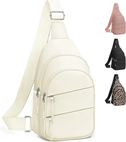 Vista 21 de Tuwubi Bolsos cruzados para mujer, bolsa para hombres, mochila pequeña de senderismo antirrobo, ligera para viajes al aire libre (M, beige)