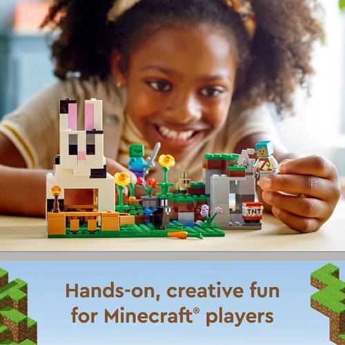 Vista 6 de Lego 21181 Minecraft The Ranch Rabbit, juego de construcción, juguete para niños a partir de 8 años con figuras entrenador, zombi, animales