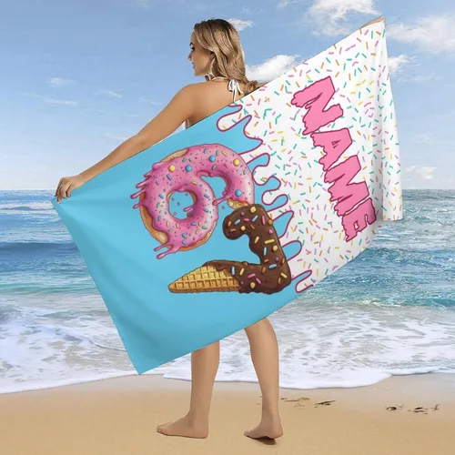 Vista 2 de Toalla de playa de béisbol personalizada con nombre, divertidas toallas de playa personalizadas de 67 memes para niños, toallas número seis siete