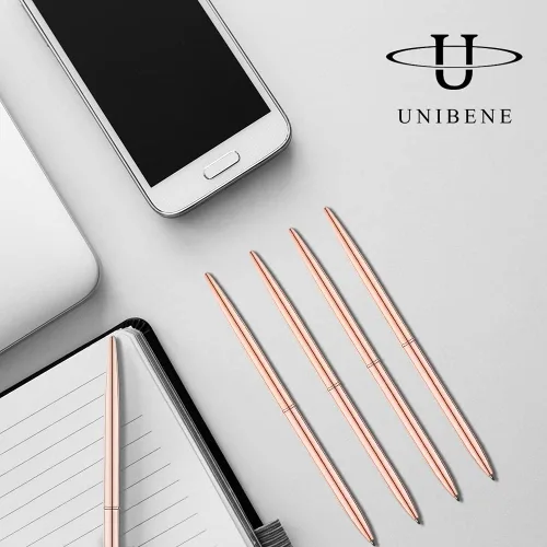 Vista 5 de Unibene Paquete de 6 bolígrafos de oro rosa, retráctiles metálicos a granel para libros de invitados de boda, regalos de negocios y suministros