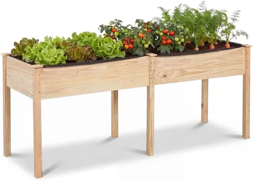 Vista 13 de Giantex Cama de jardín elevada, maceta elevada de madera con forro protector y orificio de drenaje, maceta elevada para plantar verduras, flores