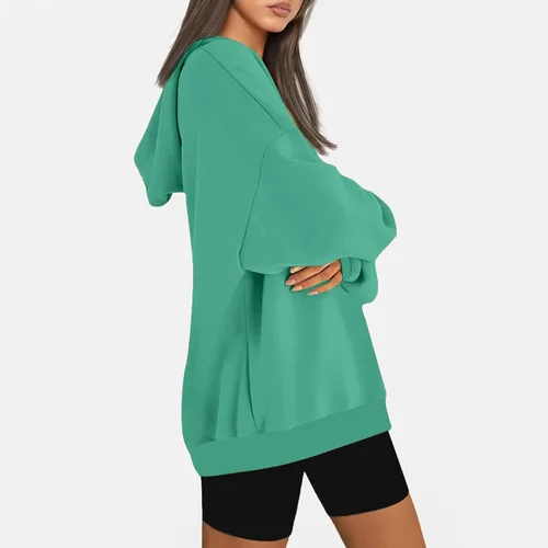 Vista 3 de Sudadera con capucha para mujer, casual, de manga larga, a la moda, para otoño, 2023, de gran tamaño, cómoda, para vacaciones