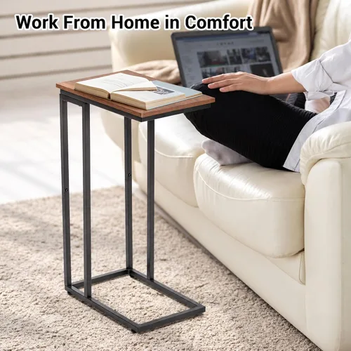 Vista 4 de Mesa auxiliar en forma de C, mesa auxiliar delgada deslizable Negro-2Pack