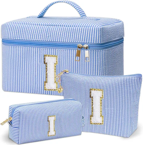 Vista 7 de Bolsa de maquillaje Adoryoung 3 piezas rosa+azul, Azul, A
