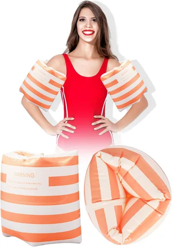Vista 10 de JellyArch 2 piezas de flotadores de brazo PVC, bandas de brazo inflables a rayas, flotadores de piscina, mangas de flotación para niñas y niños