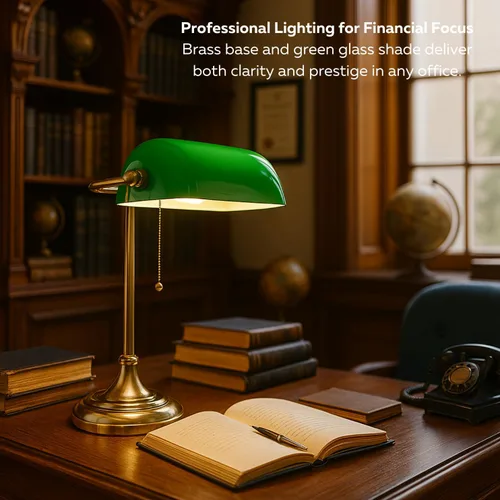 Vista 14 de LIGHTACCENTS Lámpara de escritorio estilo bancario tradicional con pantalla de vidrio verde y base de latón – Lámpara de escritorio clásica