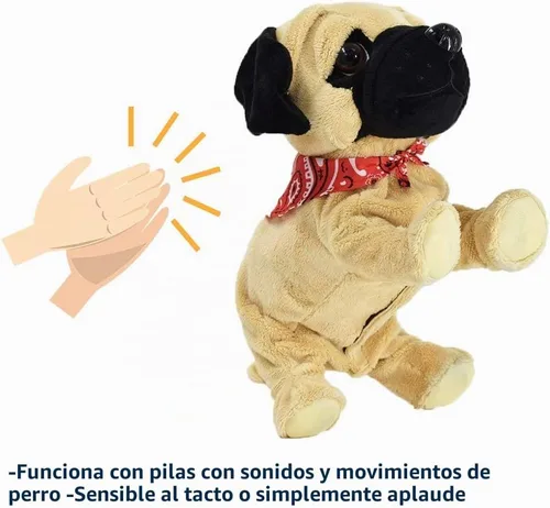 Vista 2 de WEofferwhatYOUwant Pug Daddy - Juguete interactivo de peluche robot para perros pequeños - Activado por tacto y sonido, 8 trucos realistas - Ladrar
