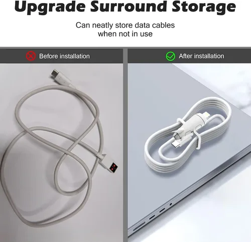 Vista 4 de CameCosy Funda protectora de cable 2 en 1 compatible con iPhone, Android, cable USB tipo C, 2 piezas de silicona estirable para ahorro de cables