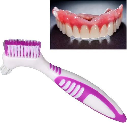 Vista 3 de Cepillo de limpieza de dentadura, cepillo de dientes de doble cara, cepillo de limpieza de dientes falsos, cepillo de dientes portátil de doble cara