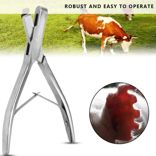 Vista 2 de Muesca de oreja de animal, alicates de acero inoxidable, orejas de cerdo en forma de U, alicates para marcado, pinzas para marca de oreja