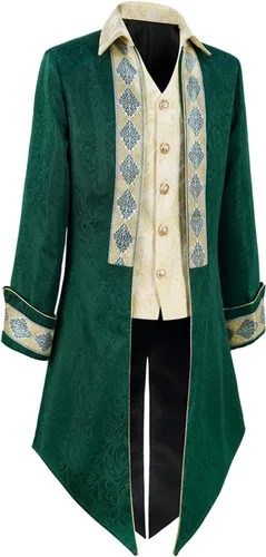 Vista 4 de Chaqueta pirata steampunk para hombre, estilo gótico, vampiro, victoriano, abrigo