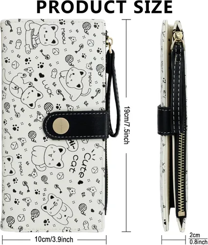 Vista 3 de Farcauo Billetera para mujer, billetera delgada para mujer, linda cartera delgada Kawaii con flores para mujer, tarjetero para mujer, Cartera