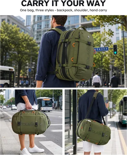 Vista 2 de Tolaccea Mochila de viaje para laptop para hombres y mujeres, mochila de transporte expandible de 40L-50L con compartimento húmedo y seco, mochila