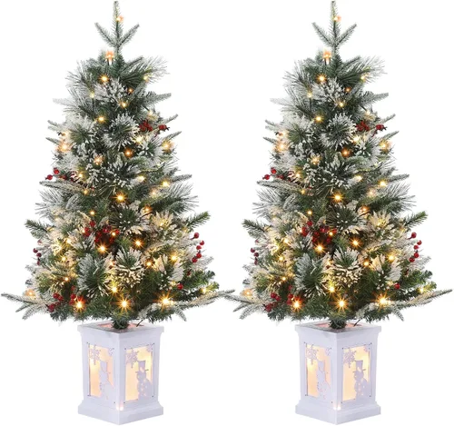 Vista 12 de GarveeHome Juego de 2 árboles de Navidad preiluminados de 3 pies, árboles de Navidad artificiales con 78 luces LED, árbol de Navidad preiluminado