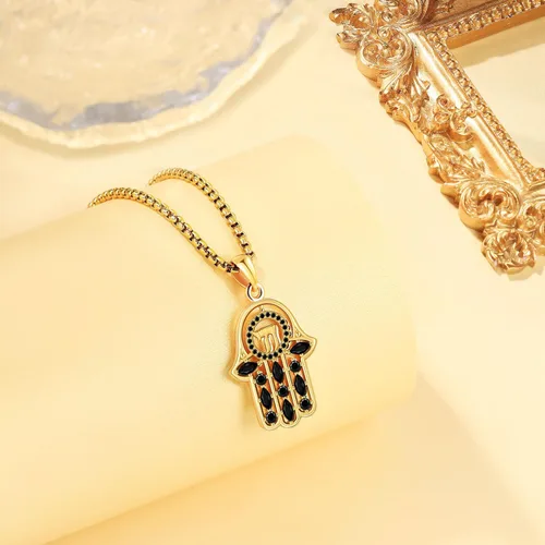 Vista 89 de Aniu Joyería de plata de ley 925 Hamsa de Fátima para mujer con circonita cúbica, viene con caja de regalo negra