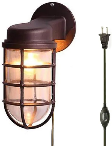 Vista 12 de Kiven Luz de jaula impermeable para exteriores e interiores, luz de linterna de montaje en pared, luz de porche industrial con cable de enchufe