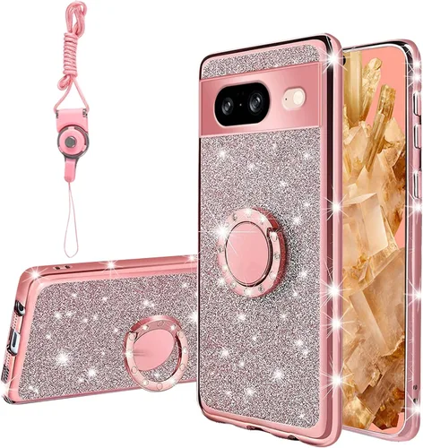 Vista 30 de Funda compatible con Google Pixel 6 Pro para mujer, con purpurina, suave, elegante, transparente, TPU de lujo, bonita funda protectora con correa